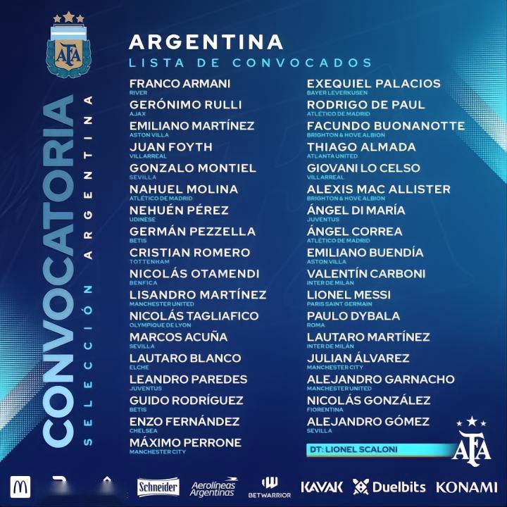  三星首秀！阿根廷35人名单：梅西领衔！曼联18岁红星在列